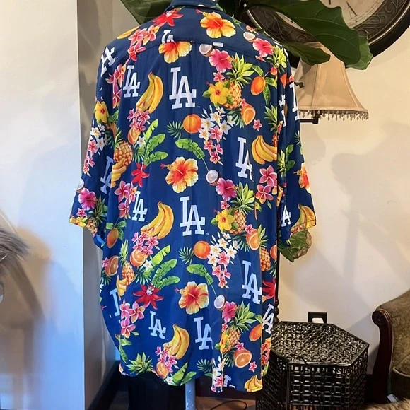 Dodgers Hawaiian shirt blue fruits floral size 3XL - Picture 2 of 8